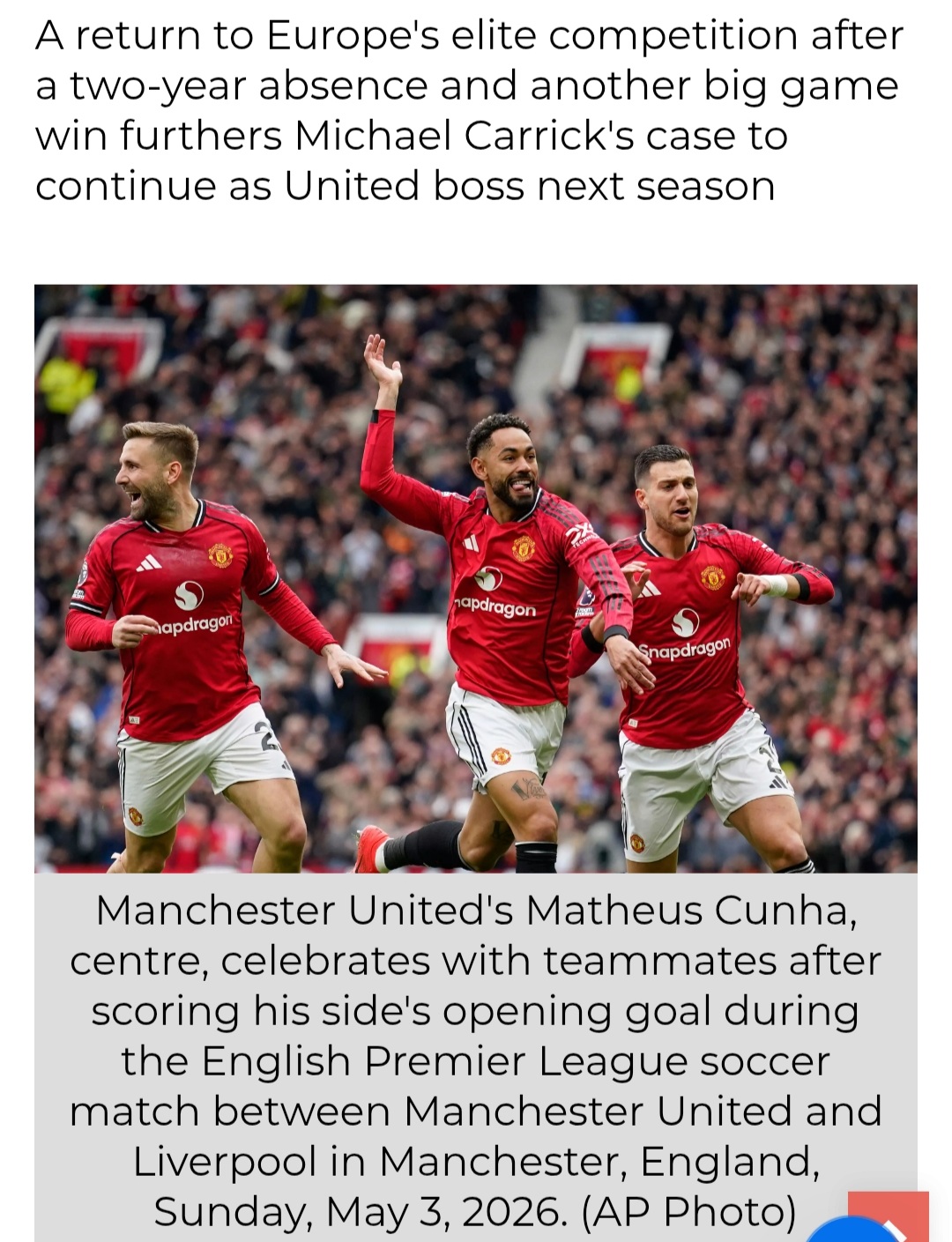Manchester United Beat Livepool to secure champions league place
