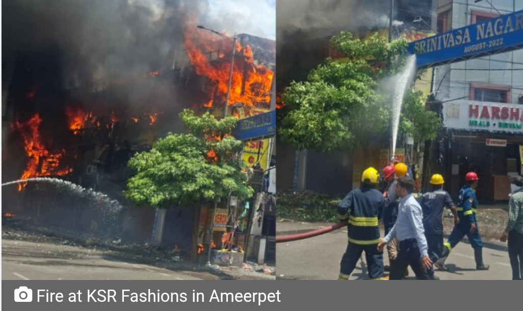 Massive fire at KSR Fashions in Ameerpet, traffic disrupted