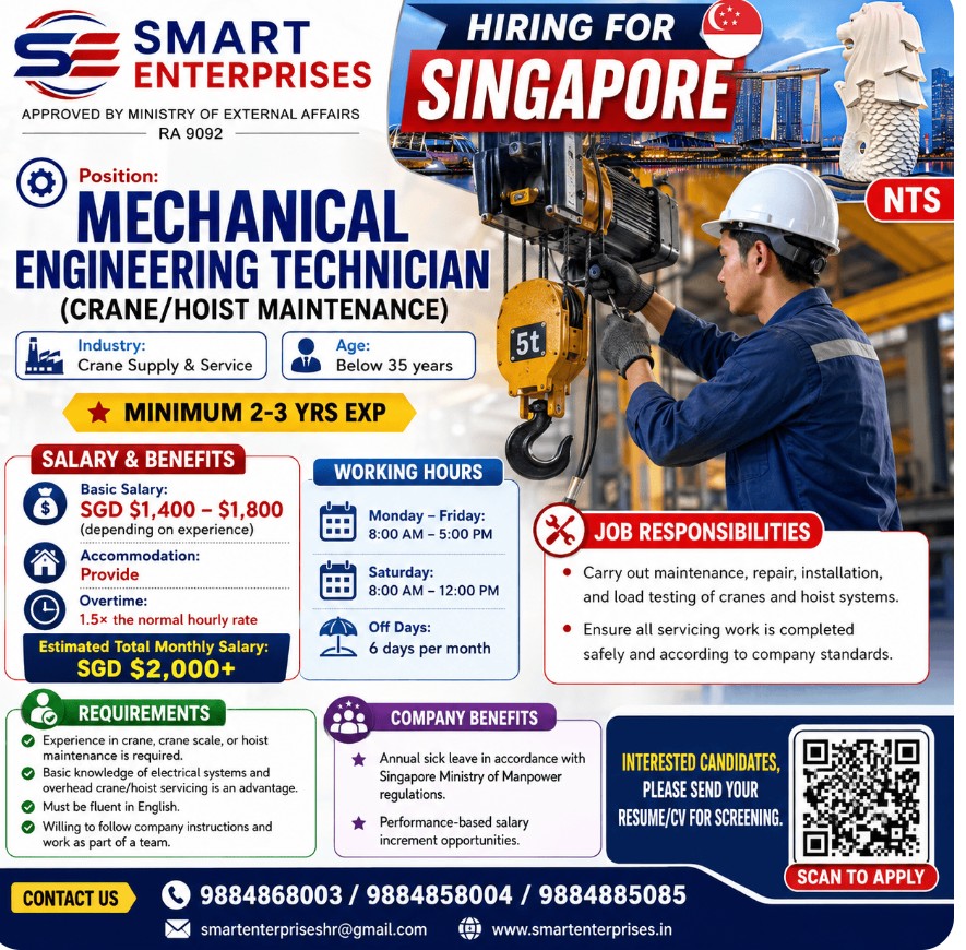 Mechanical Engineering Technician recruitment for Singapore