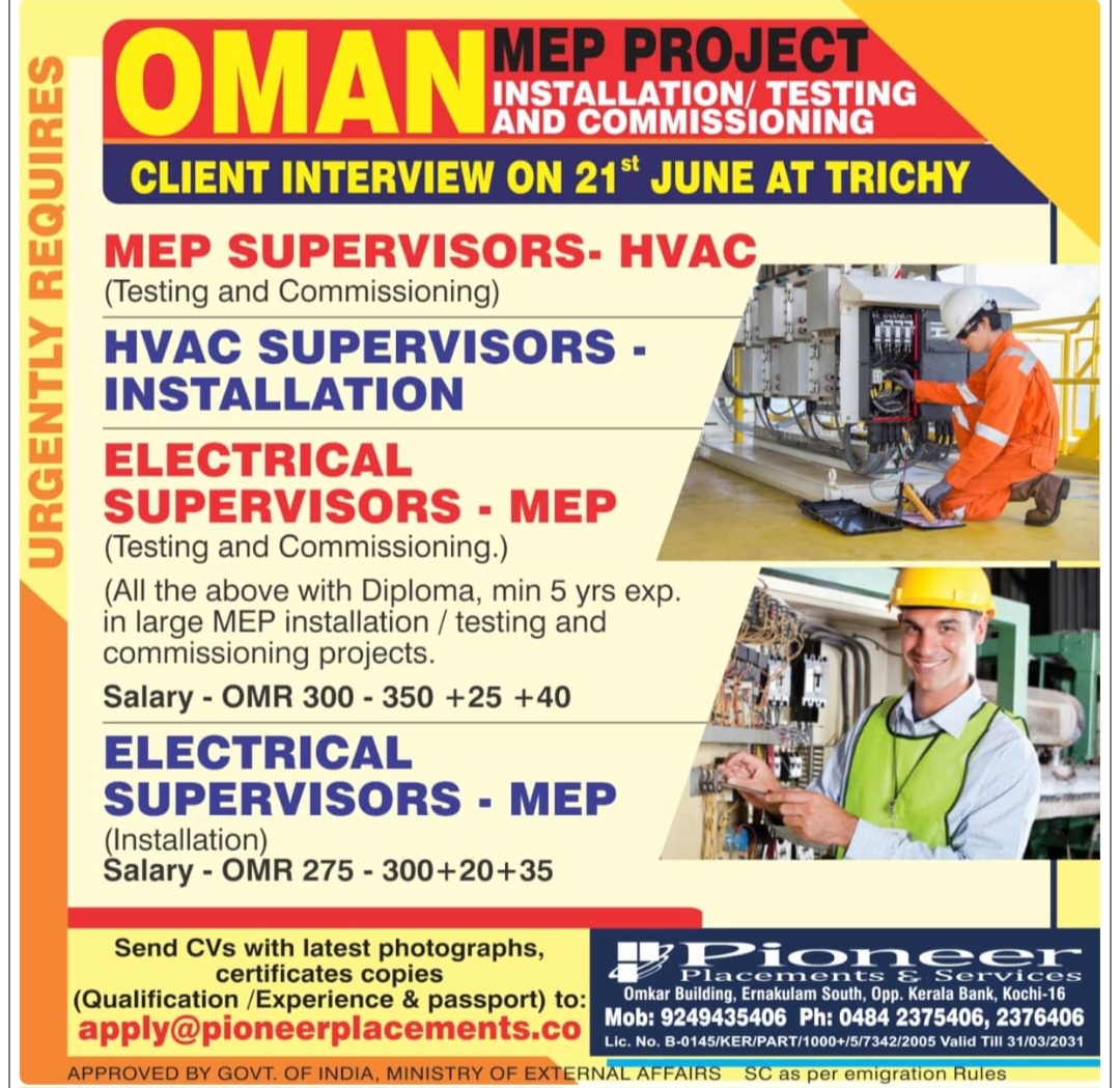 MEP PROJECT HIRING FOR OMAN
