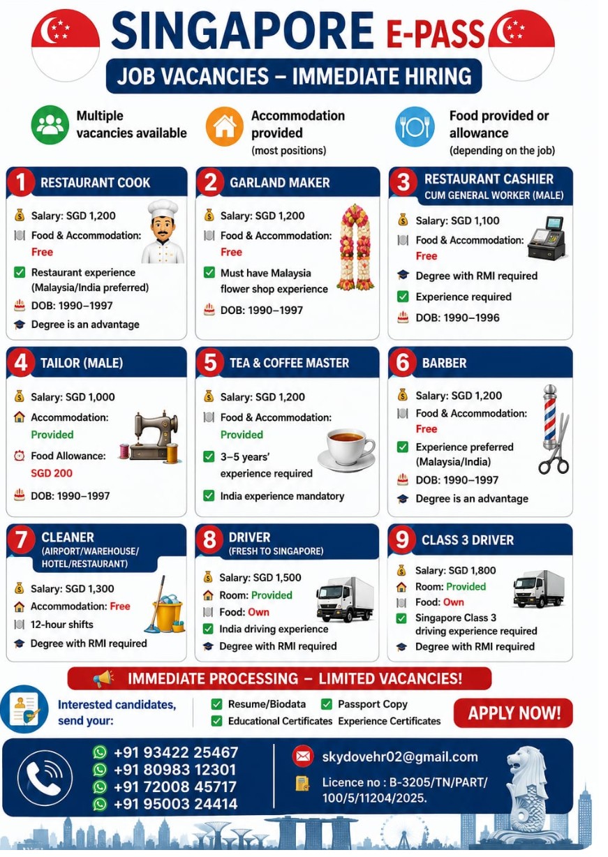 MULTIPLE JOB OPENINGS FOR SINGAPORE