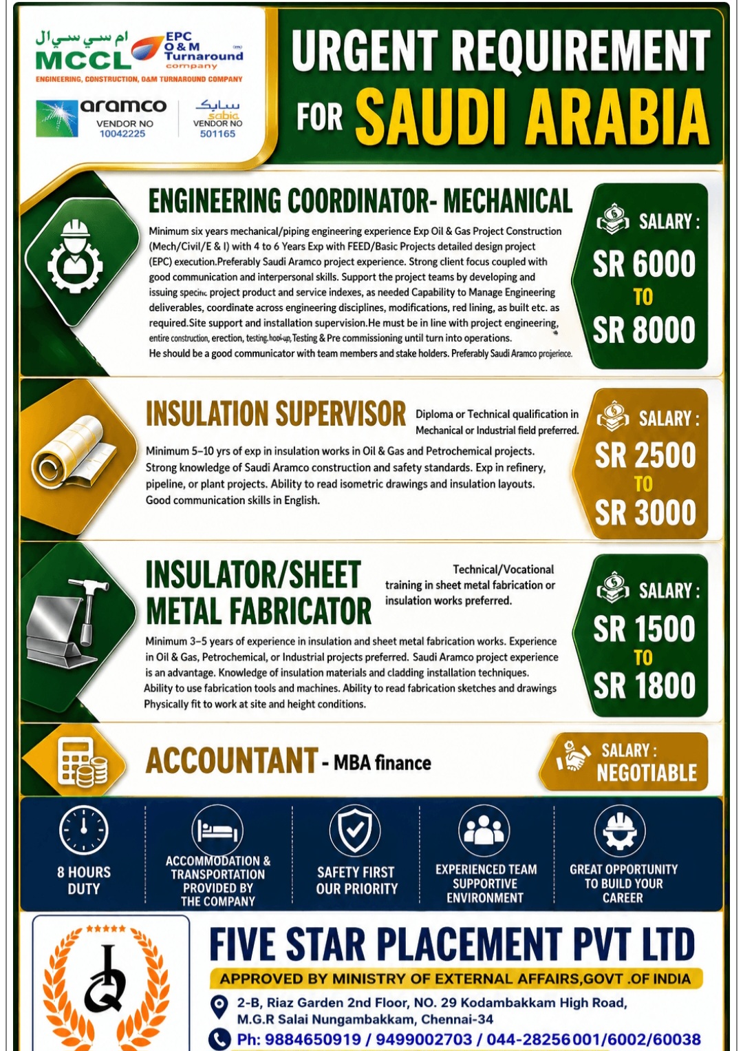 MULTIPLE JOB POSITIONS HIRING FOR SAUDI ARABIA
