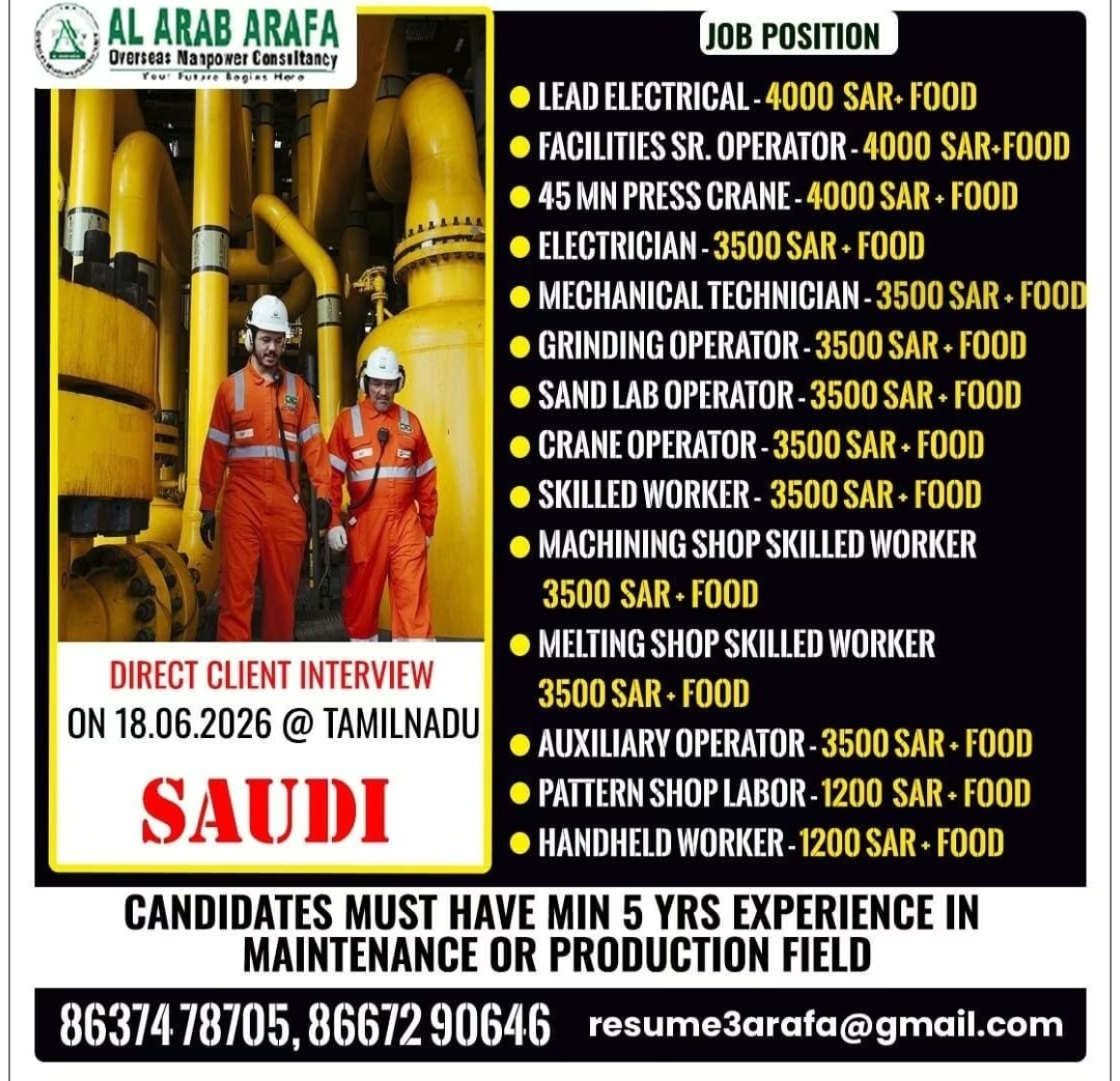 MULTIPLE JOB POSITIONS HIRING FOR SAUDI ARABIA