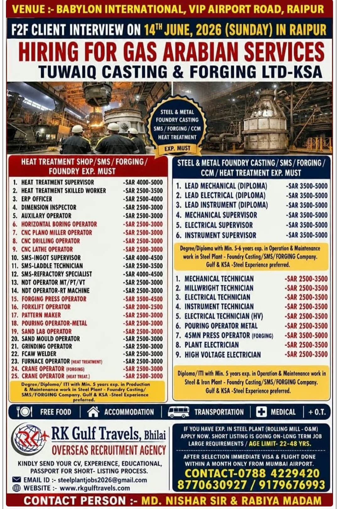 MULTIPLE JOB VACANCIES AVAILABLE FOR KSA