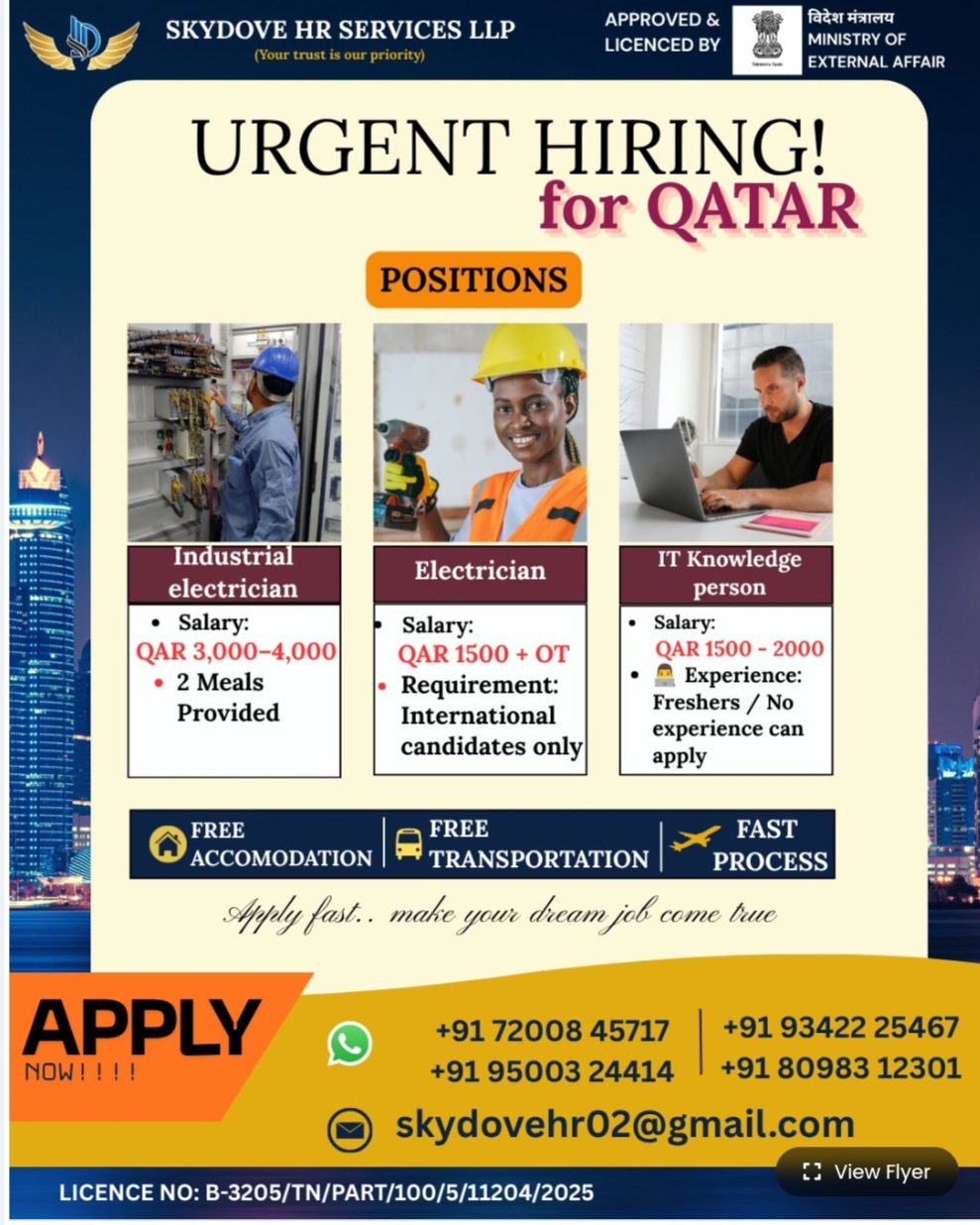 MULTIPLE JOB VACANCIES AVAILABLE FOR QATAR