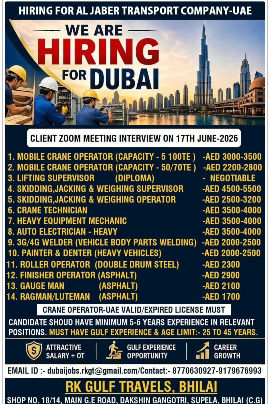 MULTIPLE JOB VACANCIES FOR ABU DHABI