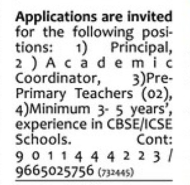 MULTIPLE JOB VACANCIES FOR CBSE AND ICSE SCHOOLS