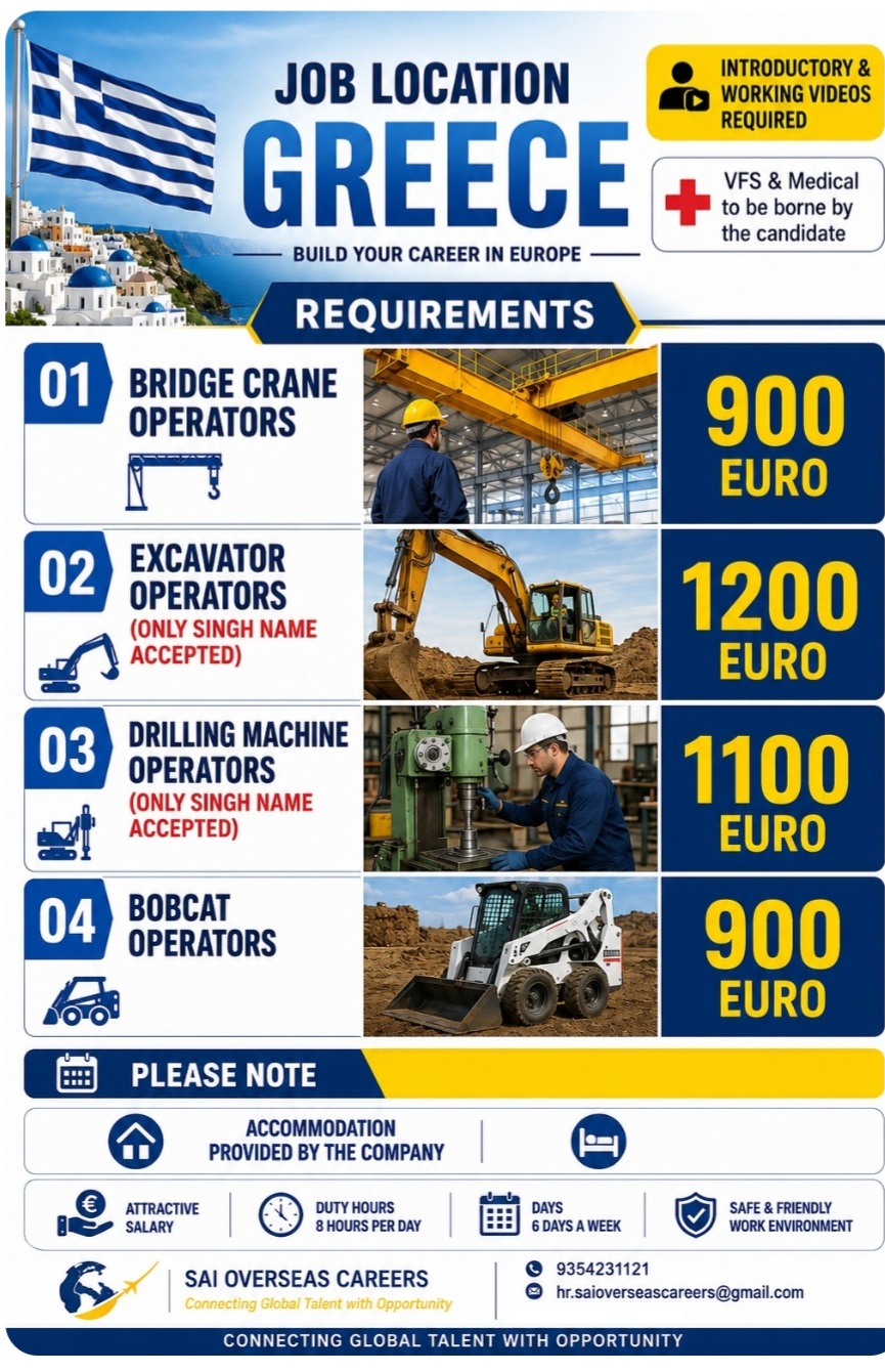 MULTIPLE JOB VACANCIES FOR GREECE