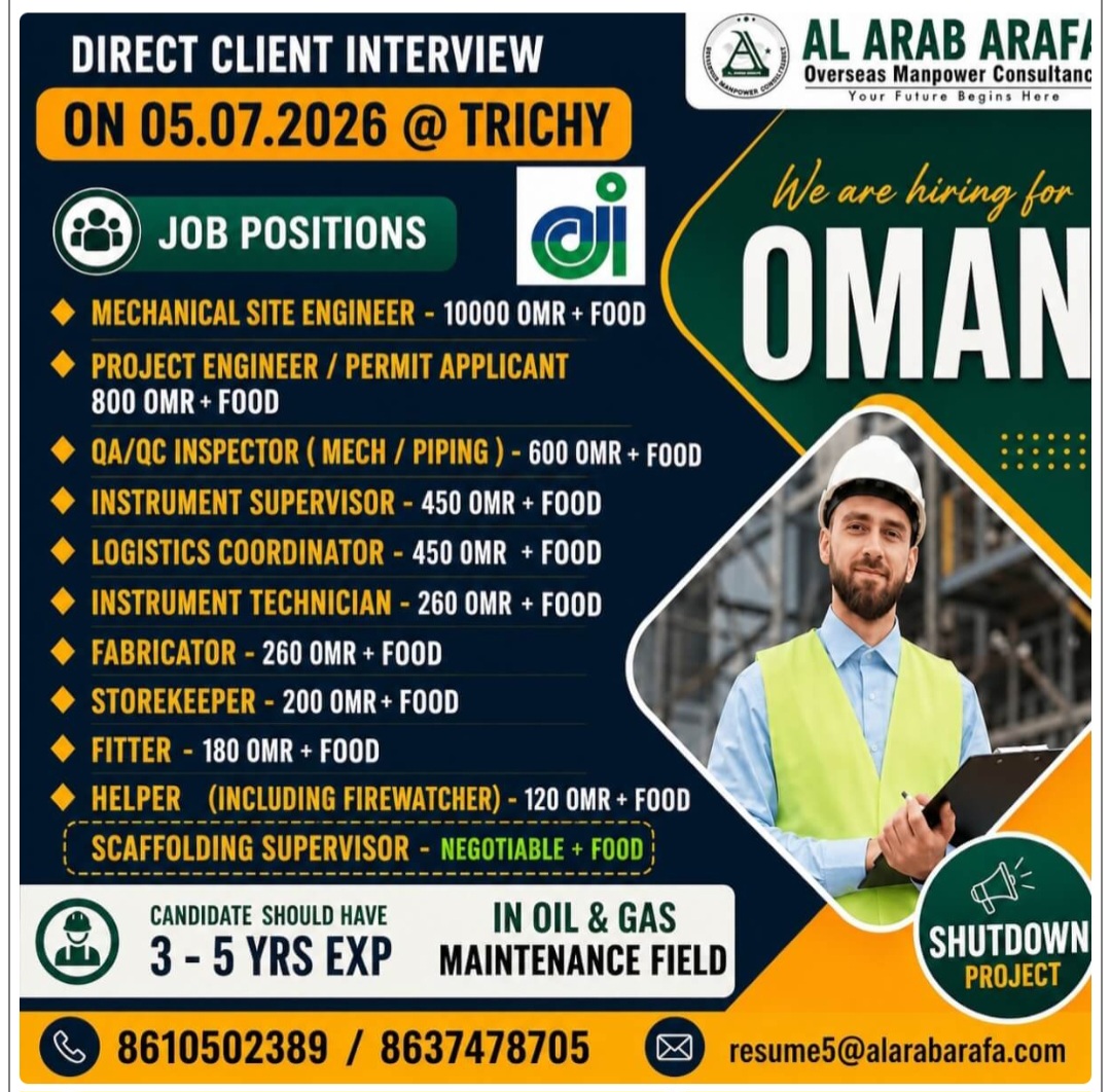 MULTIPLE JOB VACANCIES FOR OMAN