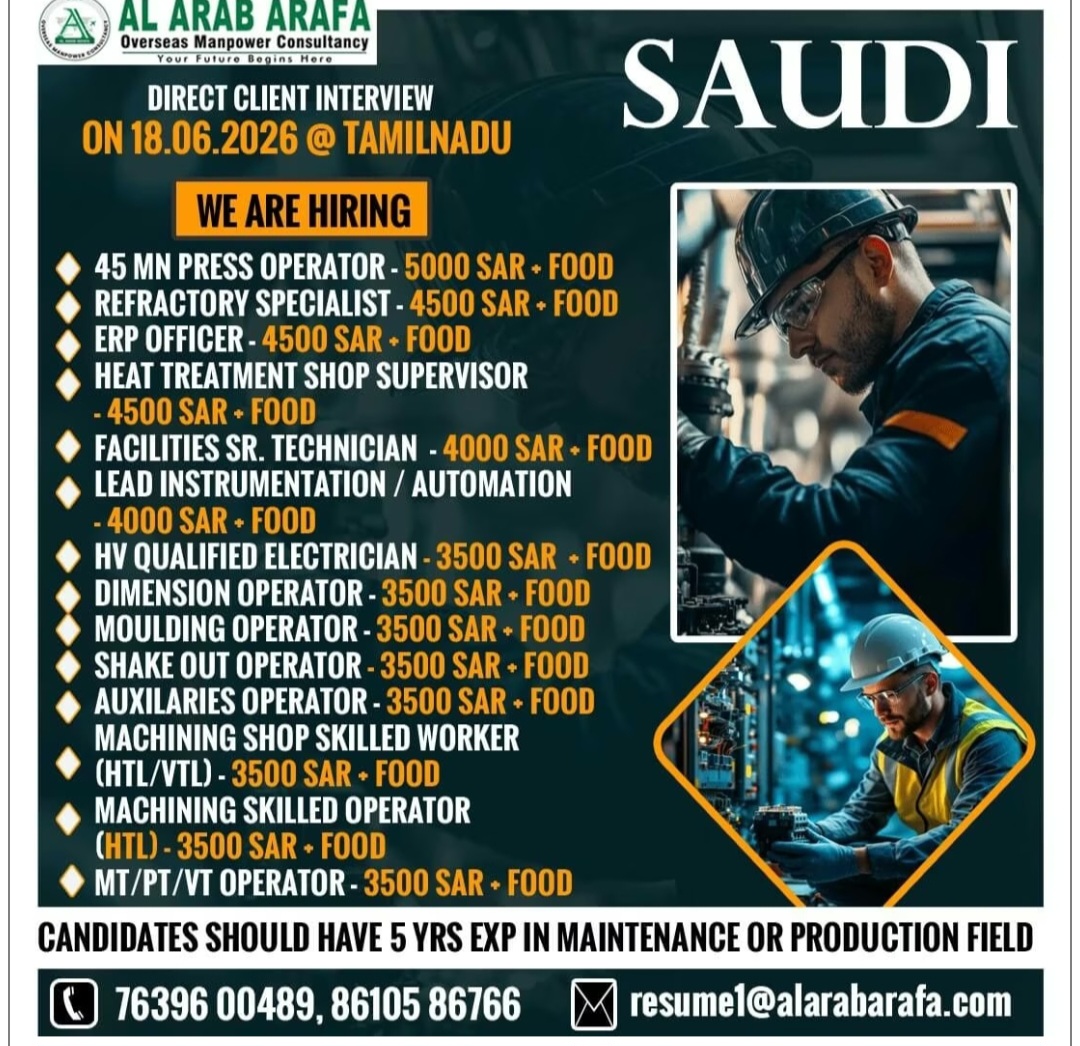 MULTIPLE JOB VACANCIES FOR SAUDI ARABIA
