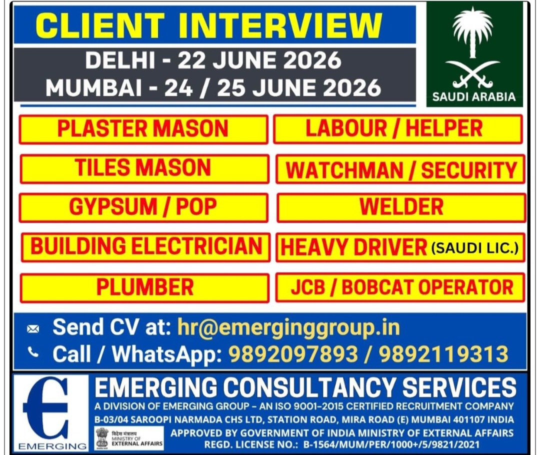 Multiple job vacancies for saudi Arabia