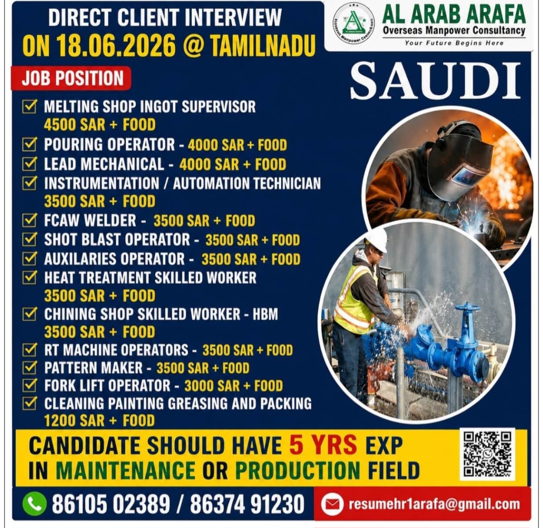 MULTIPLE JOB VACANCIES FOR SAUDI ARABIA