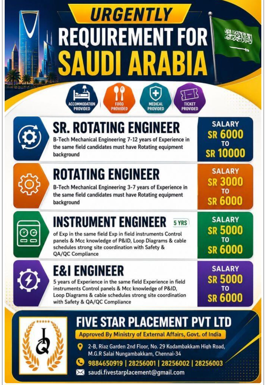 MULTIPLE VACANCIES FOR SAUDI ARABIA