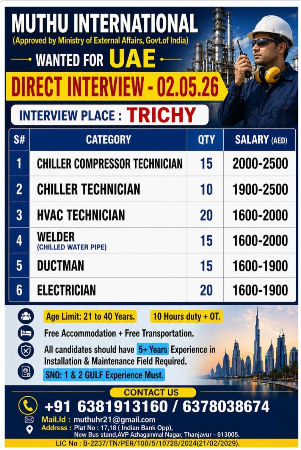 MUTHU INTERNATIONAL IS RECRUITING FOR UAE