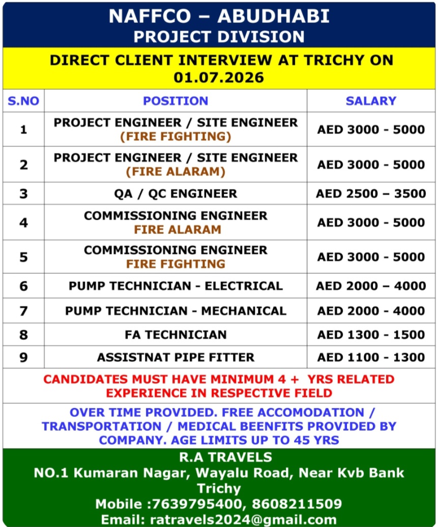 NAFFCO PROJECT DIVISION IS HIRING FOR ABU DHABI