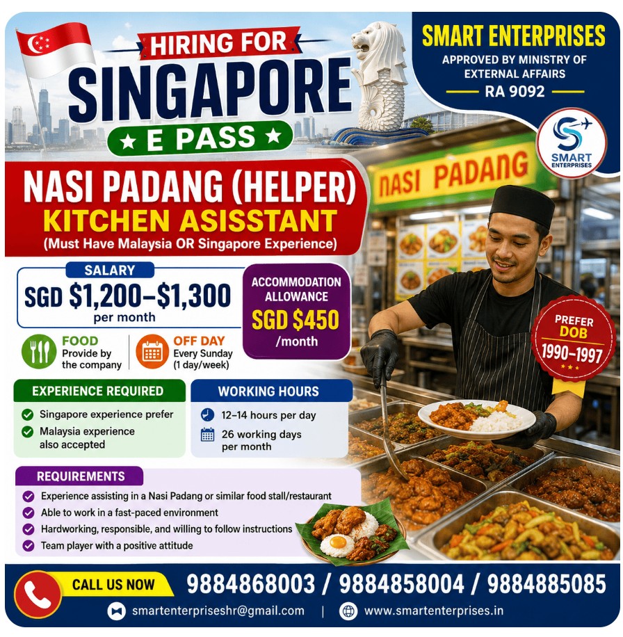 NASI PADANG (HELPER) – KITCHEN ASSISTANT HIRING FOR SINGAPORE