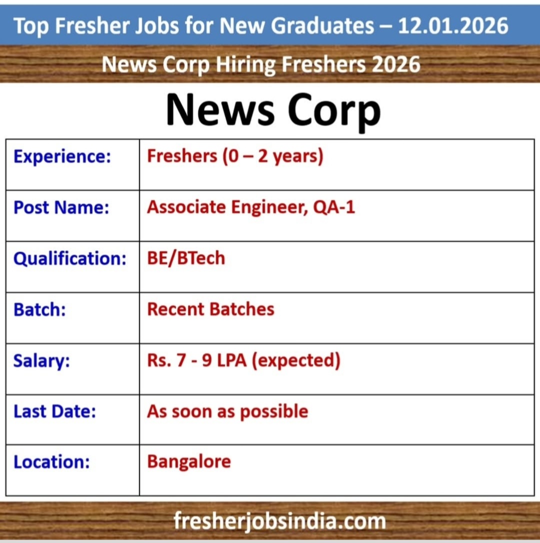 NEWS CORP HIRING FRESHERS 2026