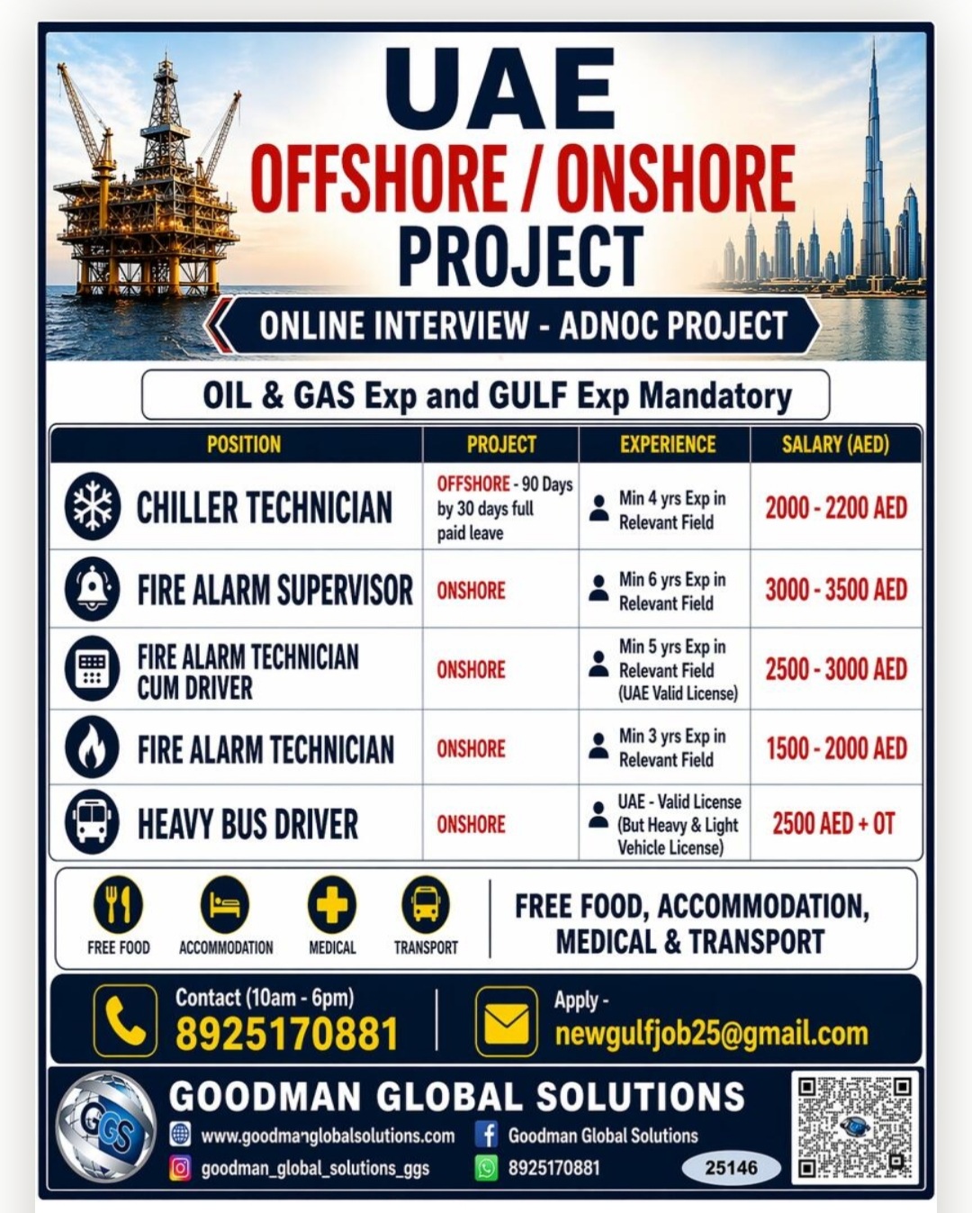 OFF SHORE ON SHORE PROJECT IS RECRUITING FOR UAE