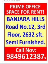 OFFICE SPACE FOR RENT AT BANJARA HILLS