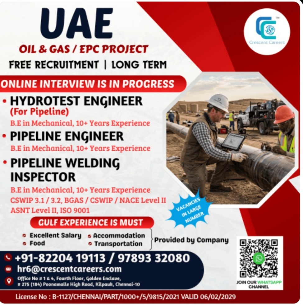 OIL AND GAS EPC PROJECT RECRUITMENT FOR UAE