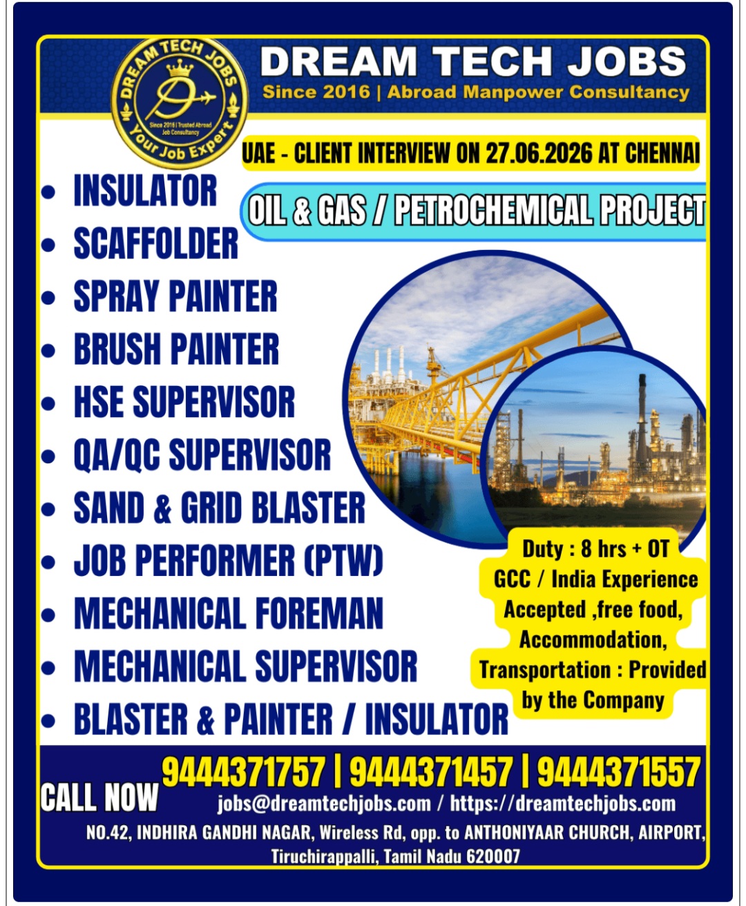 OIL AND GAS PETROCHEMICAL PROJECT HIRING FOR UAE