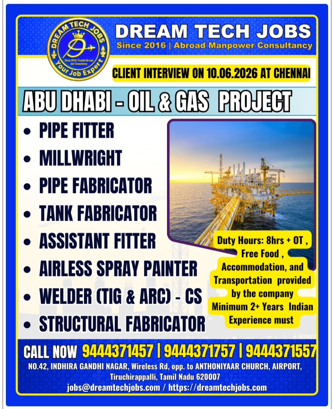 OIL AND GAS PROJECT HIRING FOR ABU DHABI