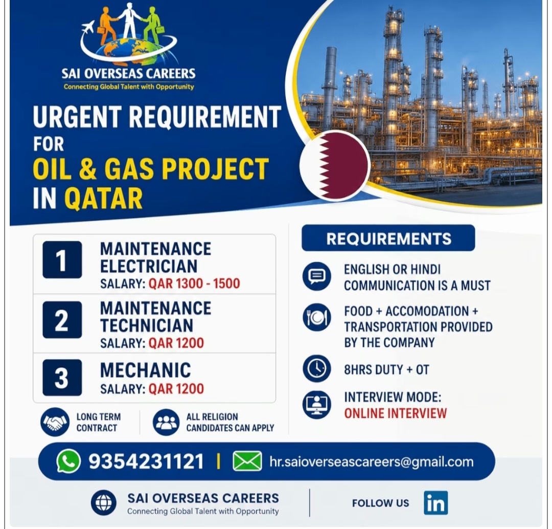 OIL AND GAS PROJECT HIRING FOR QATAR