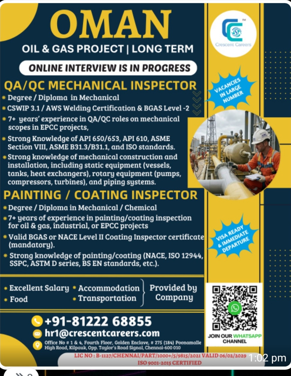 OIL and Gas project long term Hiring for Oman