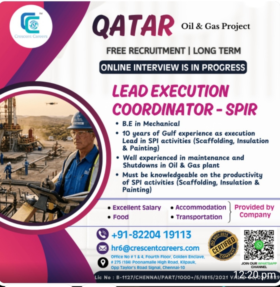 OIL AND GAS PROJECT LONG TERM HIRING FOR QATAR