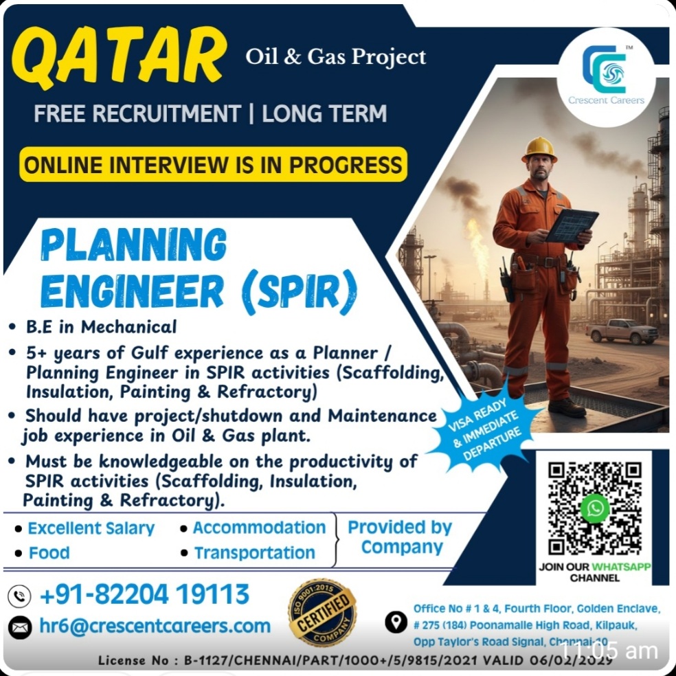 OIL AND GAS PROJECT LONG TERM RECRUITMENT FOR QATAR