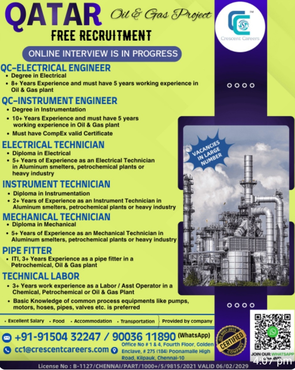 OIL AND GAS PROJECT RECRUITMENT FOR QATAR