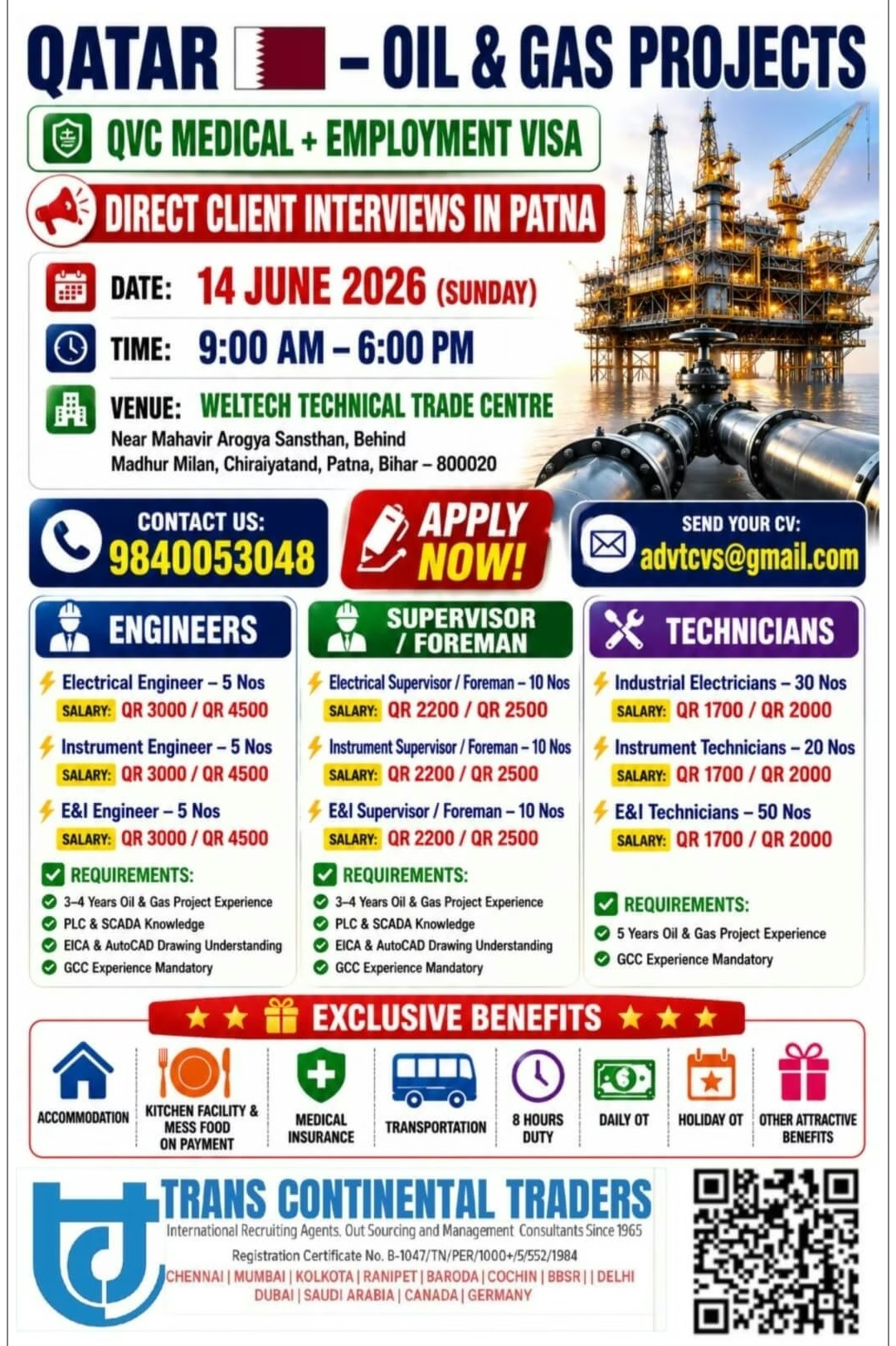 OIL AND GAS PROJECT RECRUITMENT FOR QATAR
