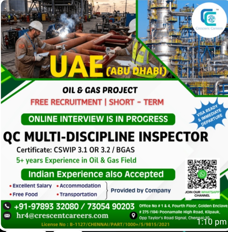OIL AND GAS PROJECT SHORT TERM RECRUITMENT FOR ABU DHABI
