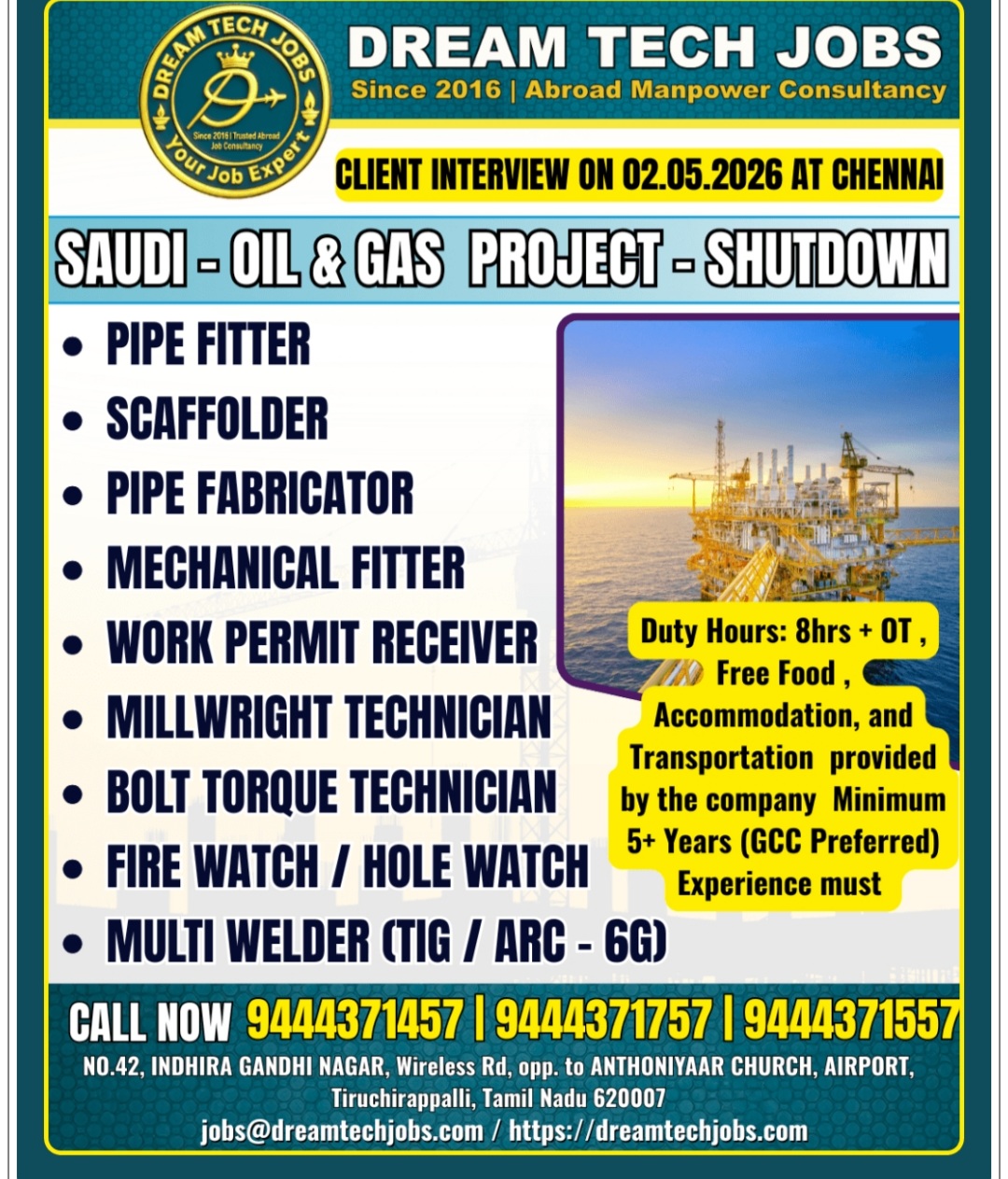 OIL AND GAS SHUT DOWN PROJECT IS HIRING AT  SAUDI ARABIA