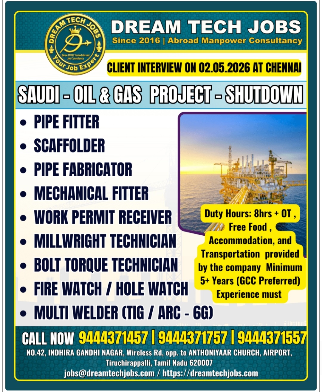 OIL AND GAS SHUT DOWN PROJECT IS HIRING AT SAUDI ARABIA