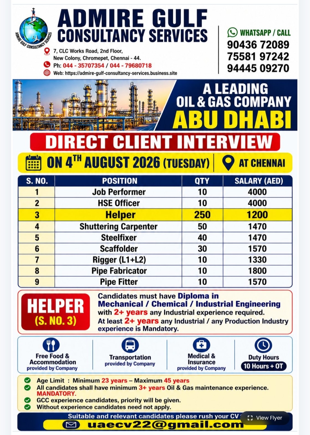 Oil & Gas Company is hiring for Abu Dhabi