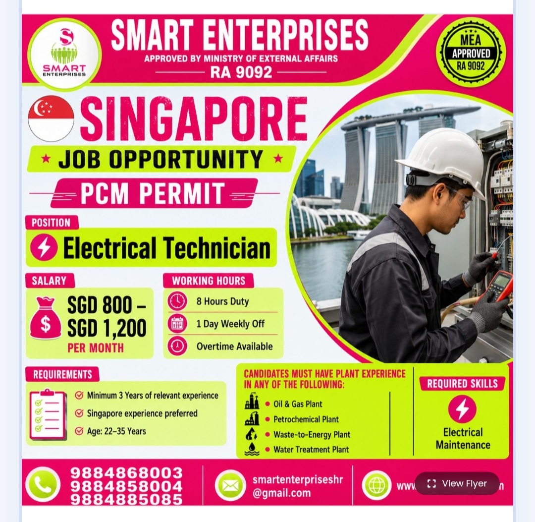 PCM PERMIT JOB OPPORTUNITY FOR SINGAPORE