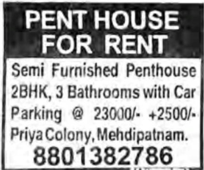 Pent House For Rent