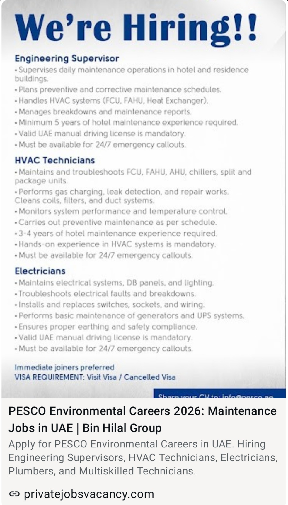 PESCO ENVIRONMENTAL CAREERS 2026