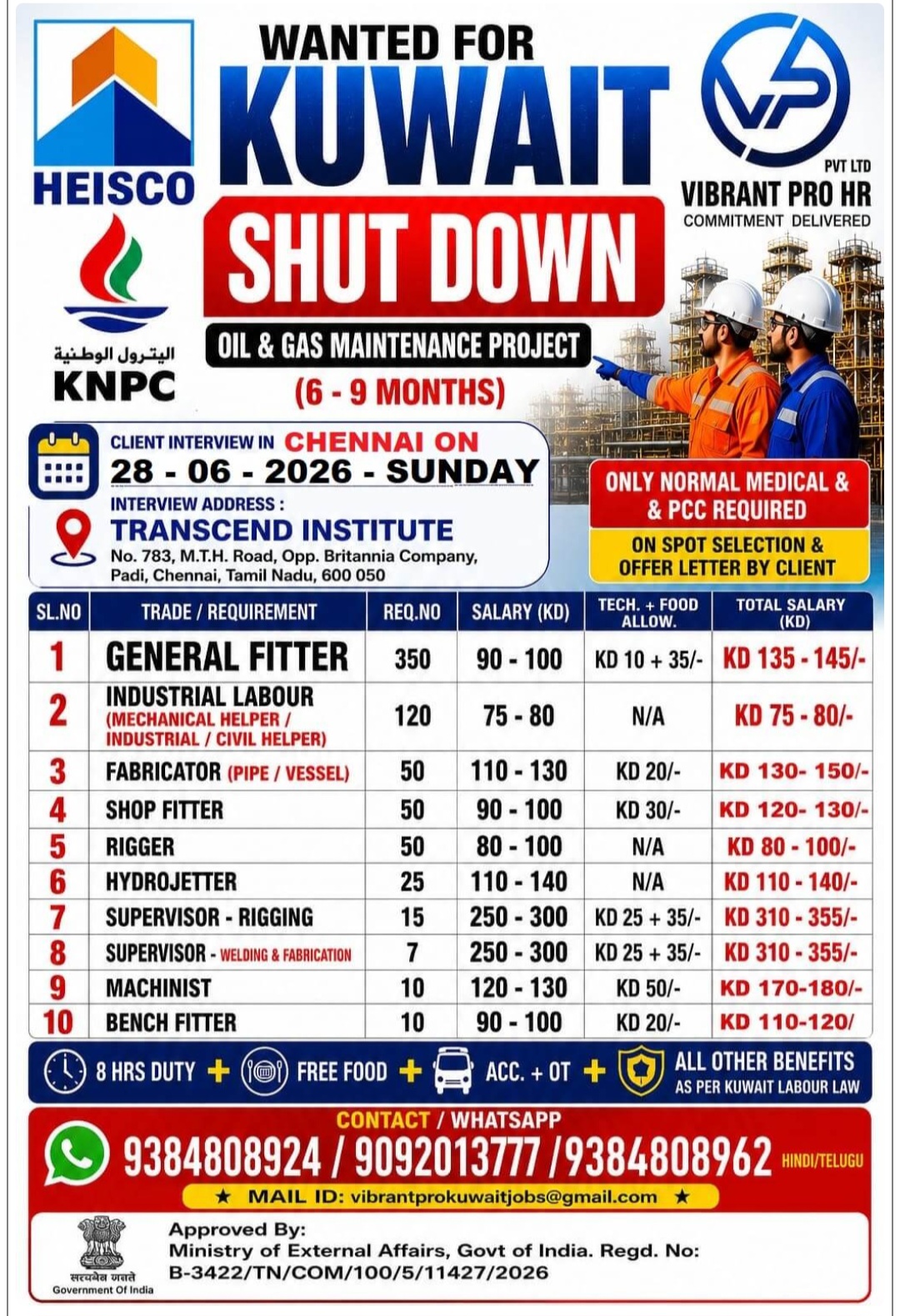 PIL AMS GAS SHUTDOWN MAINTENANCE PROJECT HIRING FOR KUWAIT