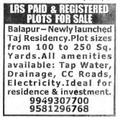 PLOTS FOR SALE AT BALAPUR