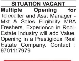 PRESTIGIOUS REAL ESTATE COMPANY IS HIRING
