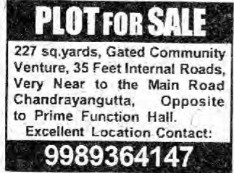 PROPERTIES FOR SALE AT CHANDRAYANGUTTA