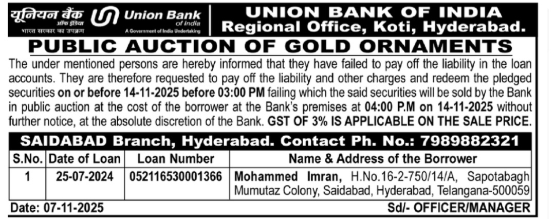 PUBLIC AUCTION OF GOLD ORNMENTS