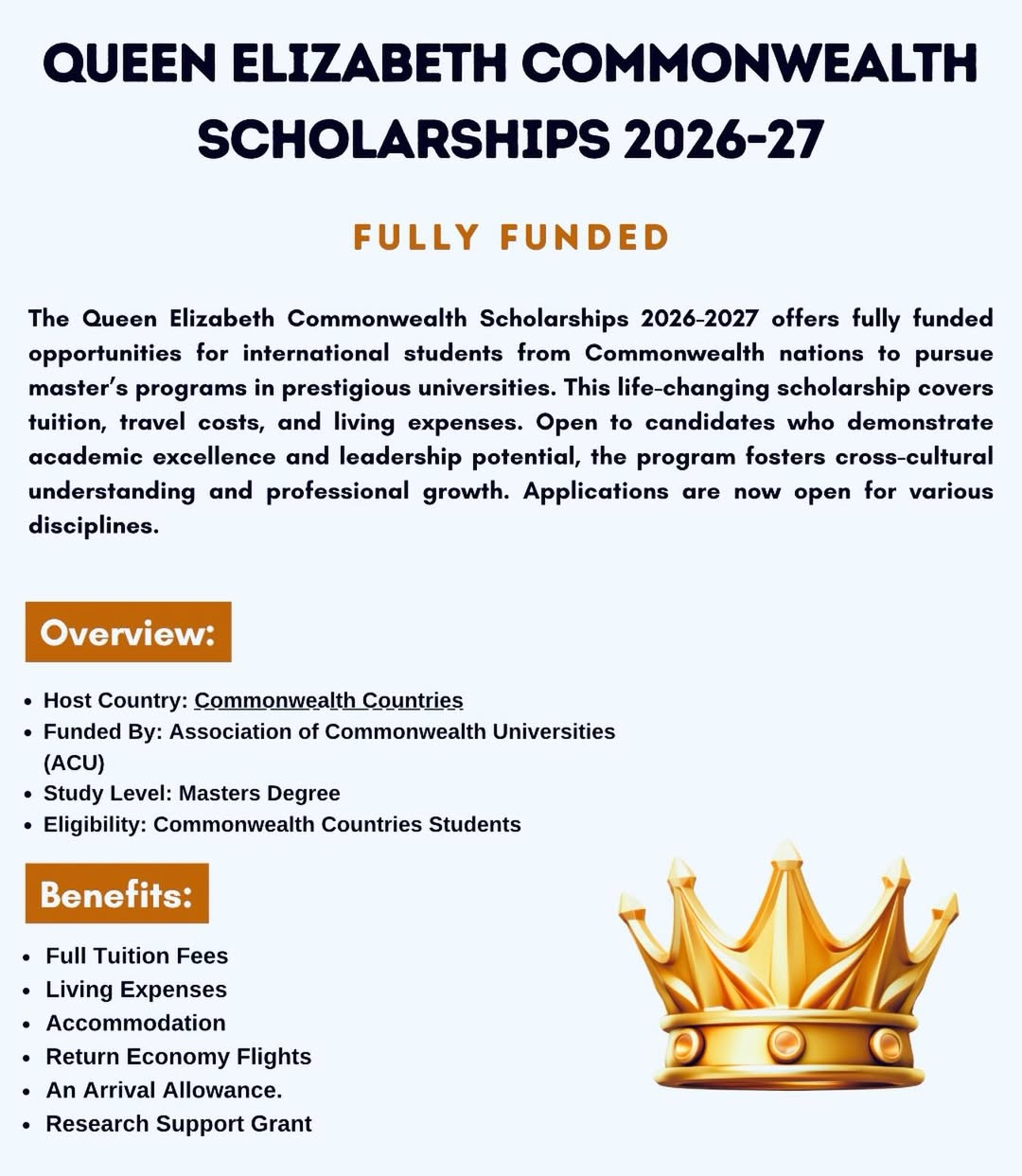 QUEEN ELIZABETH COMMONWEALTH SCHOLARSHIPS 2026– 2027