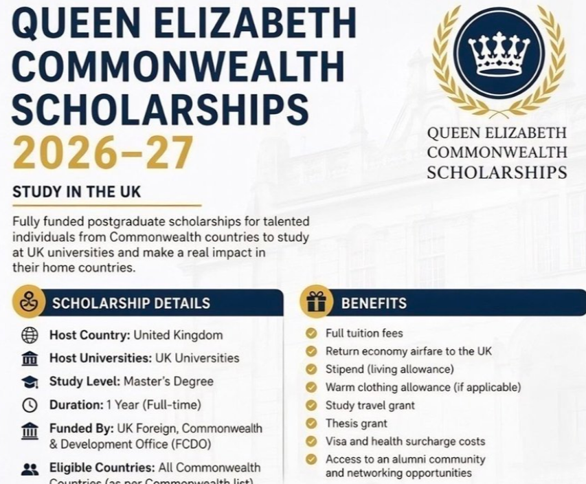 Queen Elizabeth Commonwealth Scholarships 2026–27 | Fully Funded