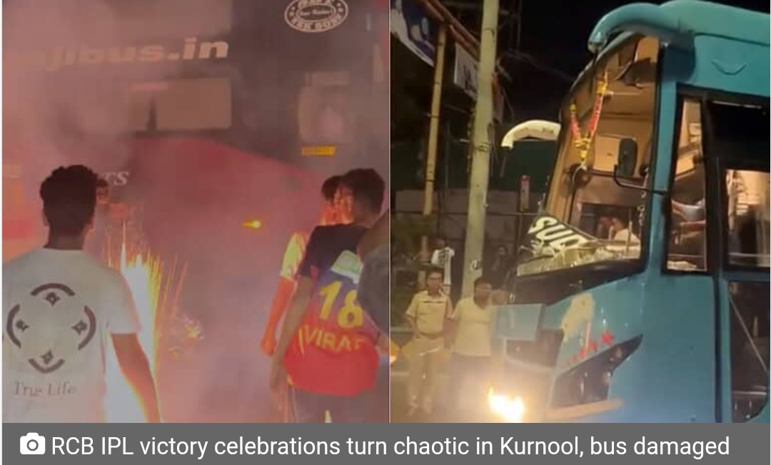 RCB IPL victory celebrations turn chaotic in Kurnool, bus damaged