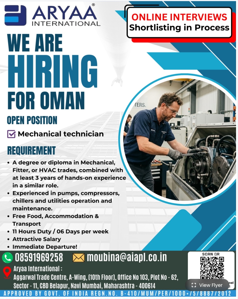 Recruiting Mechanical Technician for Oman