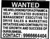 RECRUITMENT FOR BUSINESS MANAGEMENT EXECUTIVE & SALE'S