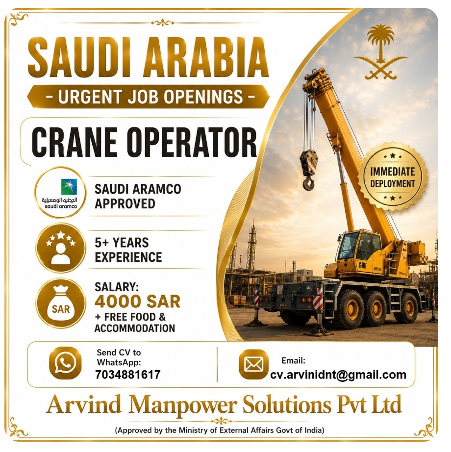 RECRUITMENT FOR CRANE OPERATOR FOR Saudi Arabia